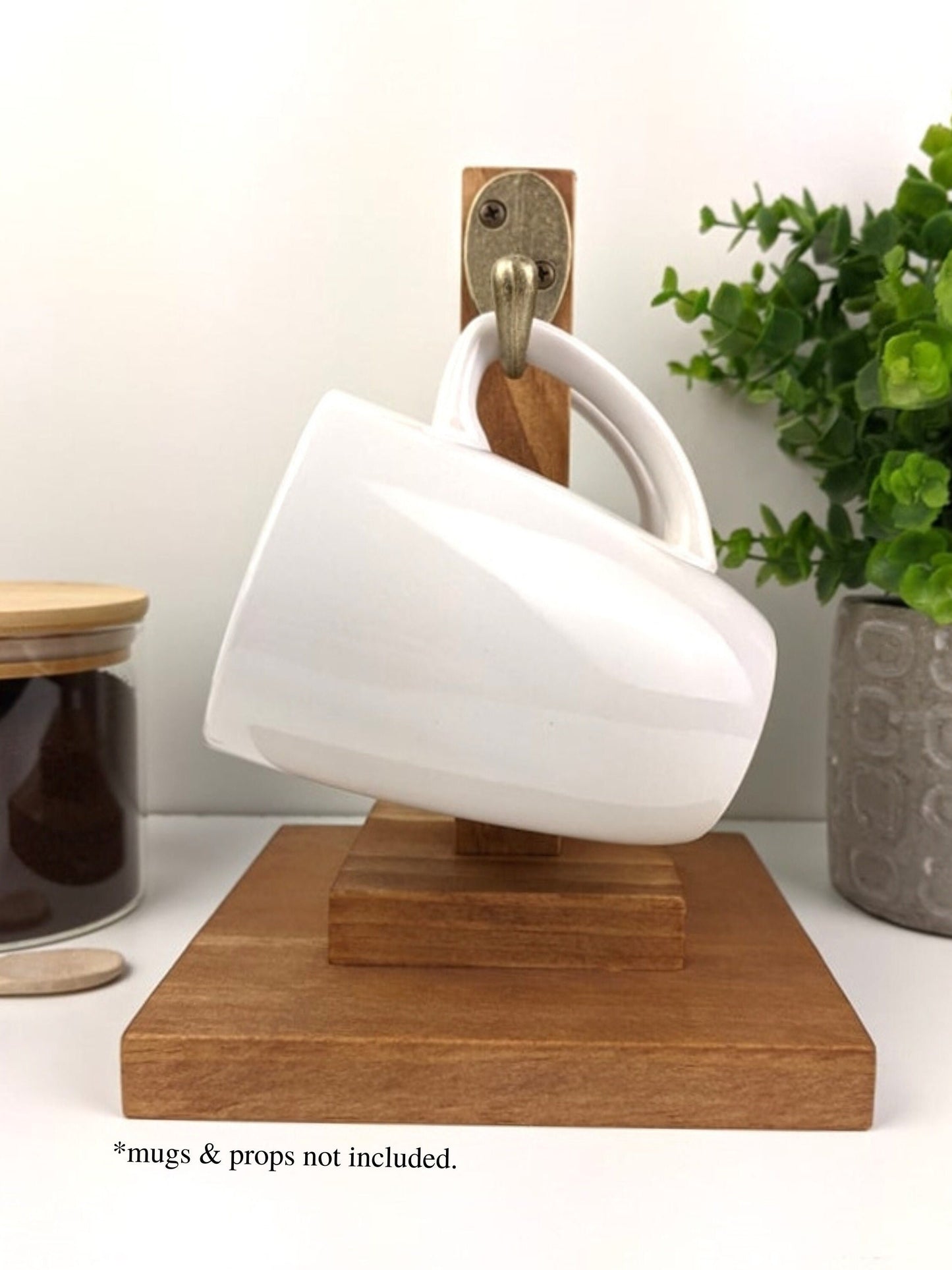 Rustic Coffee Bar Mug Hanger | 2 Hook Coffee Mug Tree | Coffee Lover Gift For Couple | Home Office Desk Mug Hanger | Kitchen Mug Display