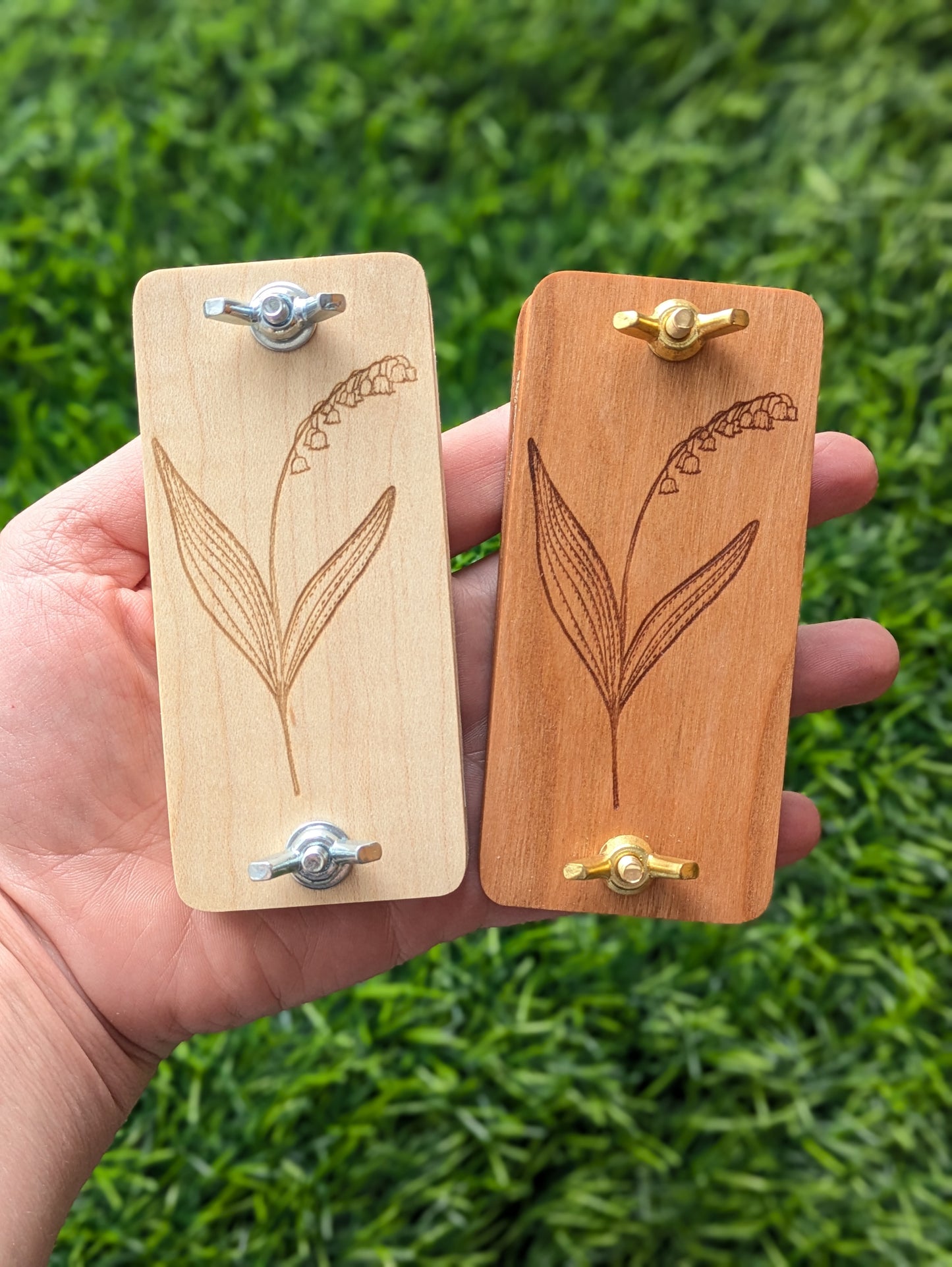 Hardwood Pocket Flower Press With Lily Of The Valley Design | 2"x4"