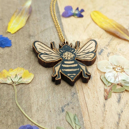 Bee Necklace | Wooden Engraved Necklace | Gift For Nature Lover | Bee Gift | Insect Jewelry | Christmas Gift For Gardener Or Nature Lover