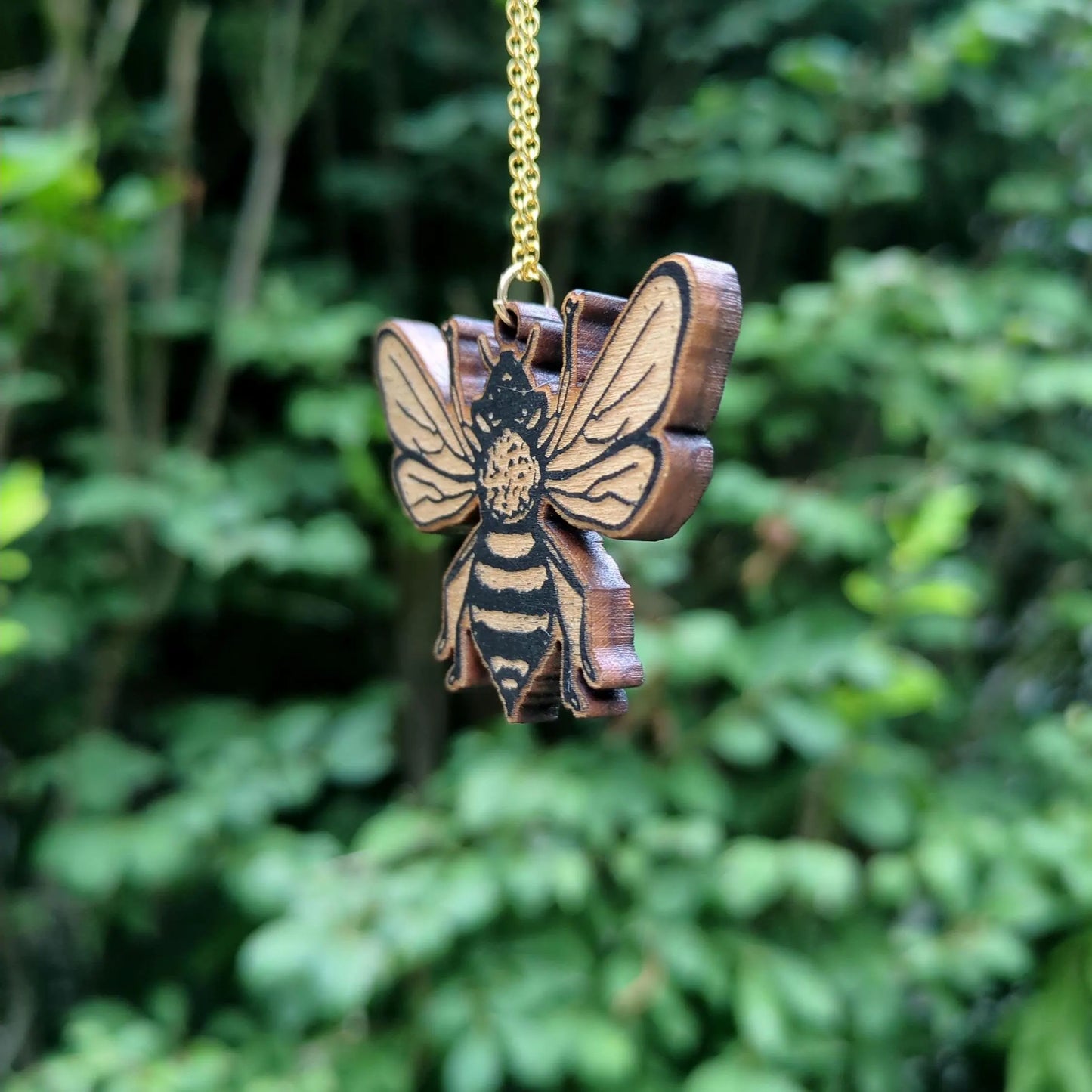 Bee Necklace | Wooden Engraved Necklace | Gift For Nature Lover | Bee Gift | Insect Jewelry | Christmas Gift For Gardener Or Nature Lover