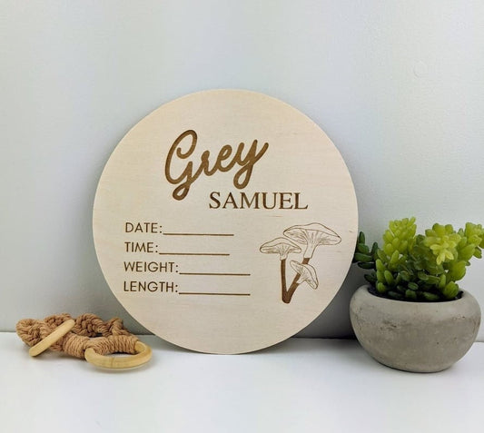 Mushroom Birth Announcement Sign | Baby Birth Stats | Newborn Sign For Hospital | Gender Neutral Baby Shower Gift | Newborn Photo Sign