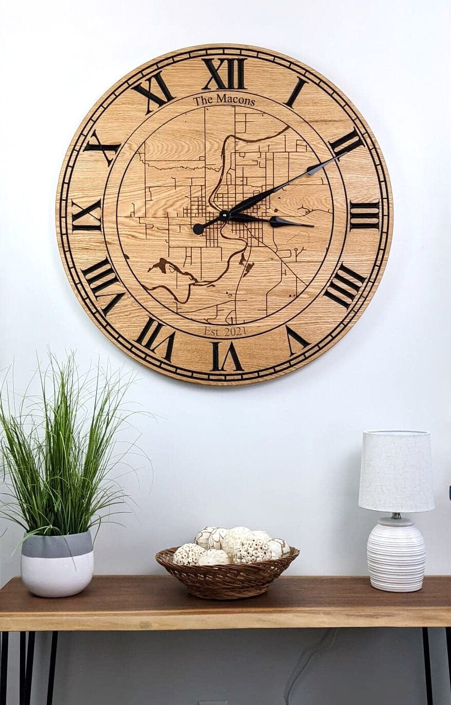 Large Personalized Wall Clock | Wooden Map Wall Clock | Unique Anniversary Gift | Custom Wedding Gift | Where We Met Map Gift