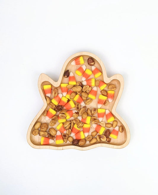 Halloween Decorations Indoor | Wooden Ghost Candy Dish For Halloween Coffee Bar | Fall Coffee Table Decor