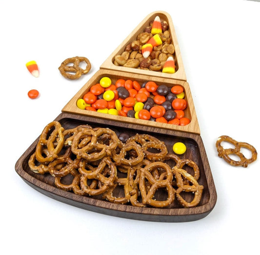 Candy Corn Wooden Candy Dish: 3-Piece Halloween Treat Tray