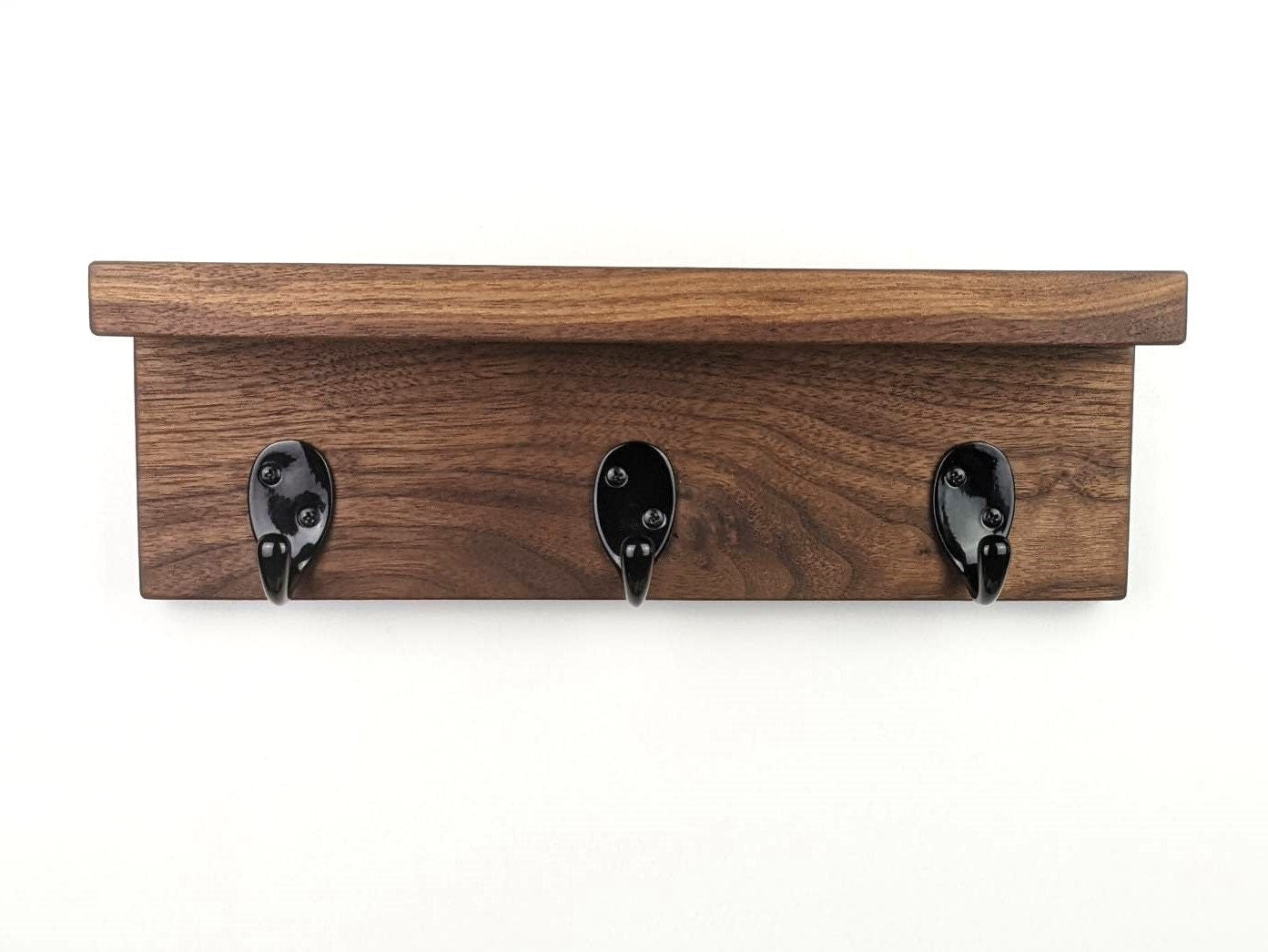 Coffee Mug Rack | Small Wall Shelf With 3 Hooks For Kitchen Or Coffee Bar | Natural Hardwood Shelf