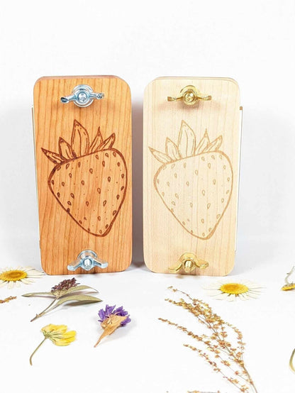 Hardwood Pocket Flower Press With Strawberry Design | 2" x 4"