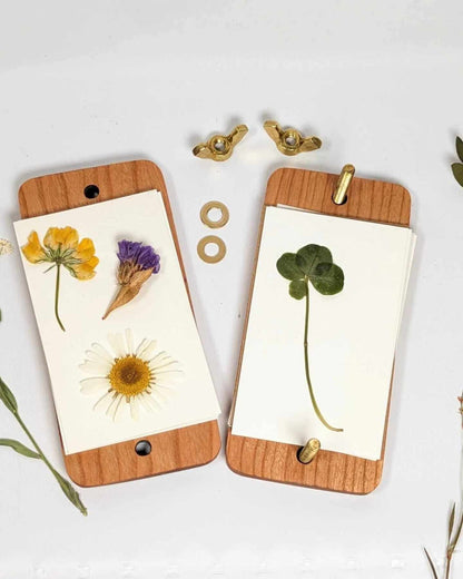 Hardwood Pocket Flower Press With 4 Leaf Clover Design | Gift For Hiker Or Traveler | 2" x 4"