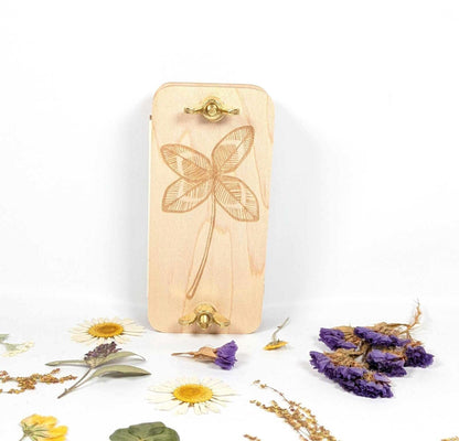Hardwood Pocket Flower Press With 4 Leaf Clover Design | Gift For Hiker Or Traveler | 2" x 4"