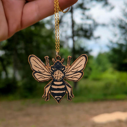 Bee Necklace | Wooden Engraved Necklace | Gift For Nature Lover | Bee Gift | Insect Jewelry | Christmas Gift For Gardener Or Nature Lover