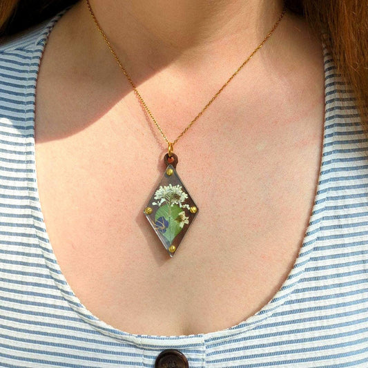 Pressed Flower Necklace Making Set | Diamond | Cottage Core Floral Necklace | Christmas Gift For Gardener | Real Flower Necklace