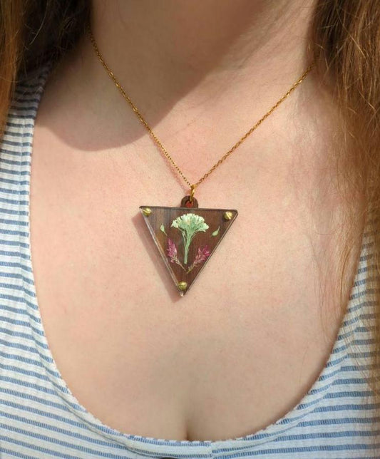 Pressed Flower Necklace Making Set | Triangle | Cottage Core Floral Necklace | Christmas Gift For Gardener