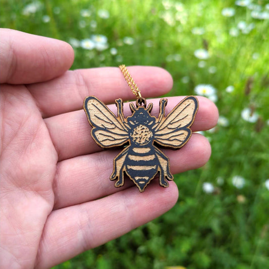 Bee Necklace | Wooden Engraved Necklace | Gift For Nature Lover | Bee Gift | Insect Jewelry | Christmas Gift For Gardener Or Nature Lover