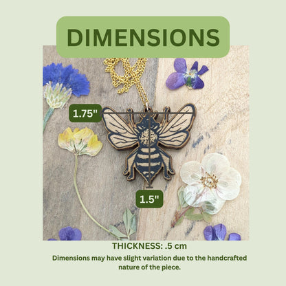 Bee Necklace | Wooden Engraved Necklace | Gift For Nature Lover | Bee Gift | Insect Jewelry | Christmas Gift For Gardener Or Nature Lover