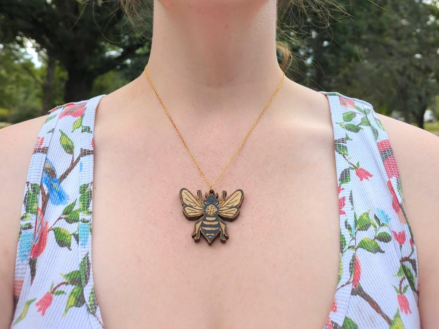 Bee Necklace | Wooden Engraved Necklace | Gift For Nature Lover | Bee Gift | Insect Jewelry | Christmas Gift For Gardener Or Nature Lover