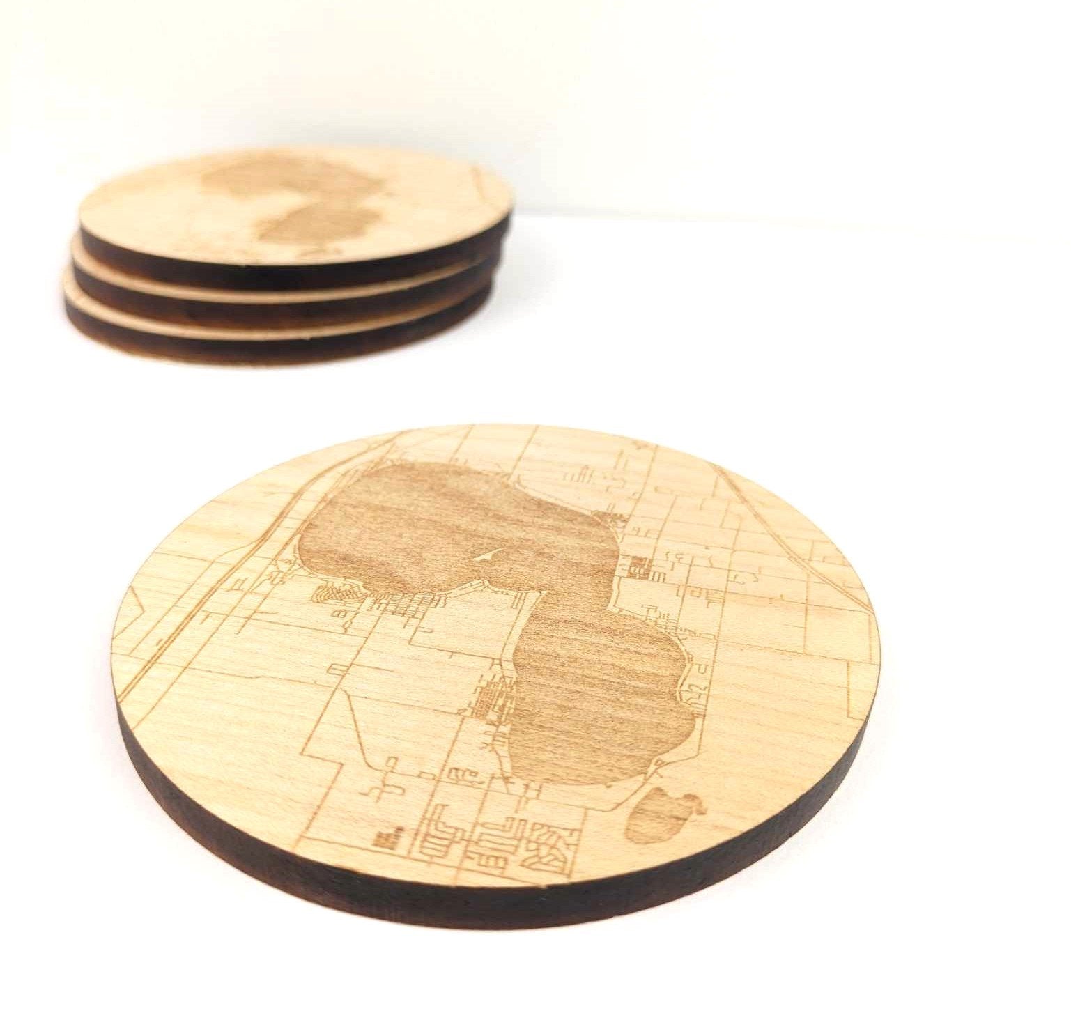 Custom Map Location Hardwood Coaster Set Of 4