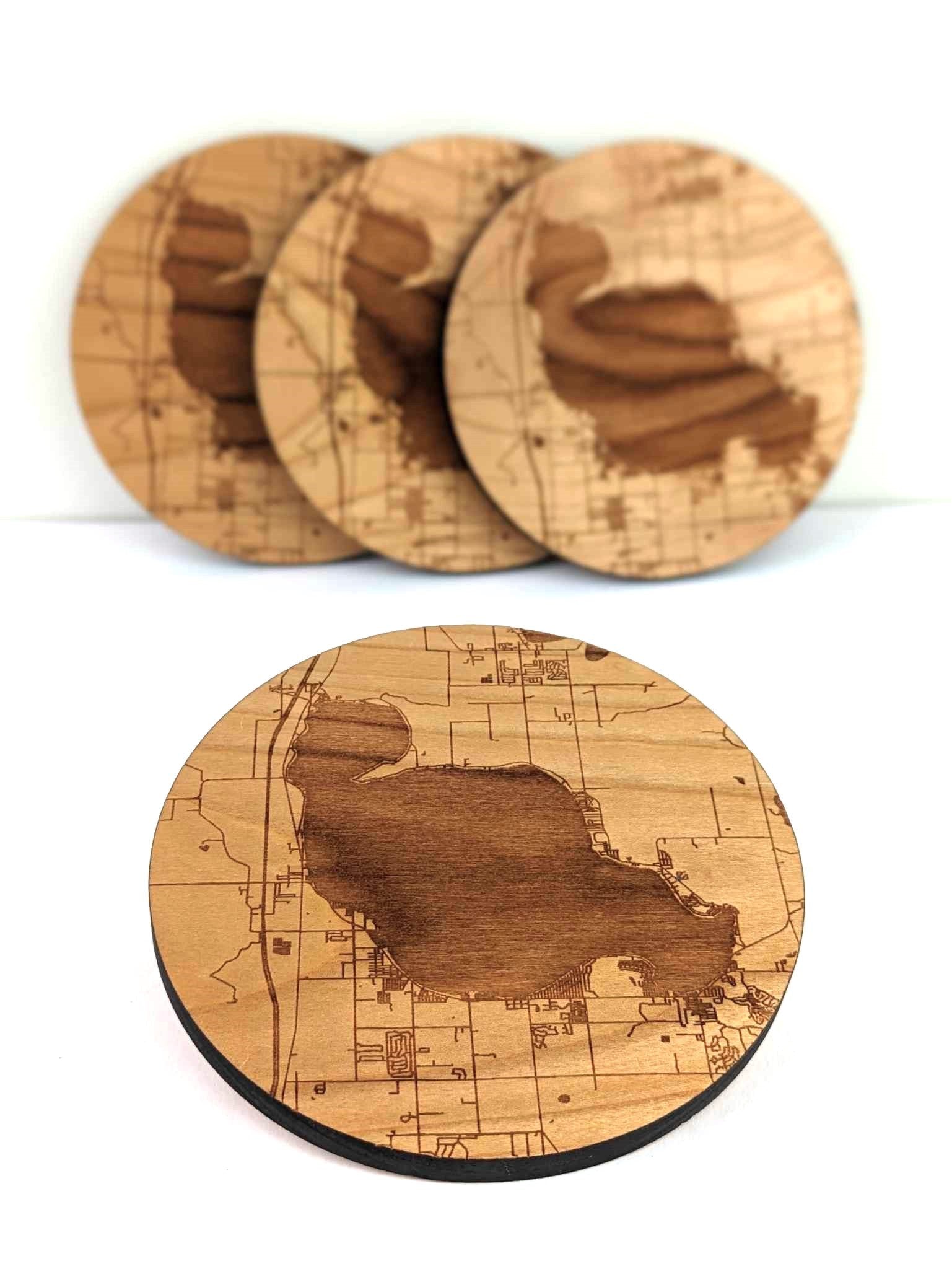 Custom Map Location Hardwood Coaster Set Of 4