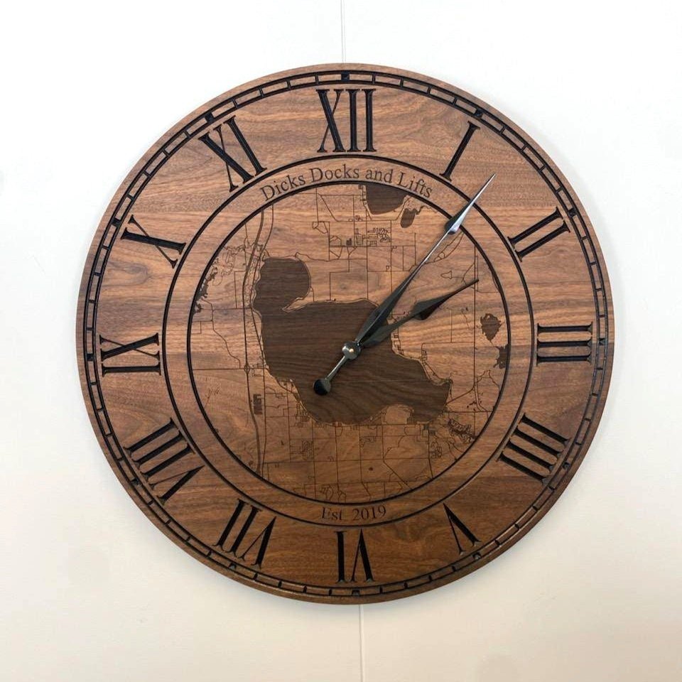 Personalized Large Wall Clock- Choose Your Text And Map Location